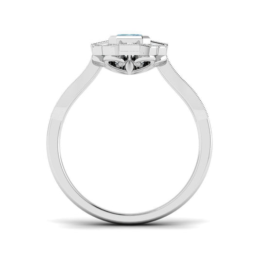 Side Profile Emerald Cut Aquamarine Ring with Milgrain Detailing