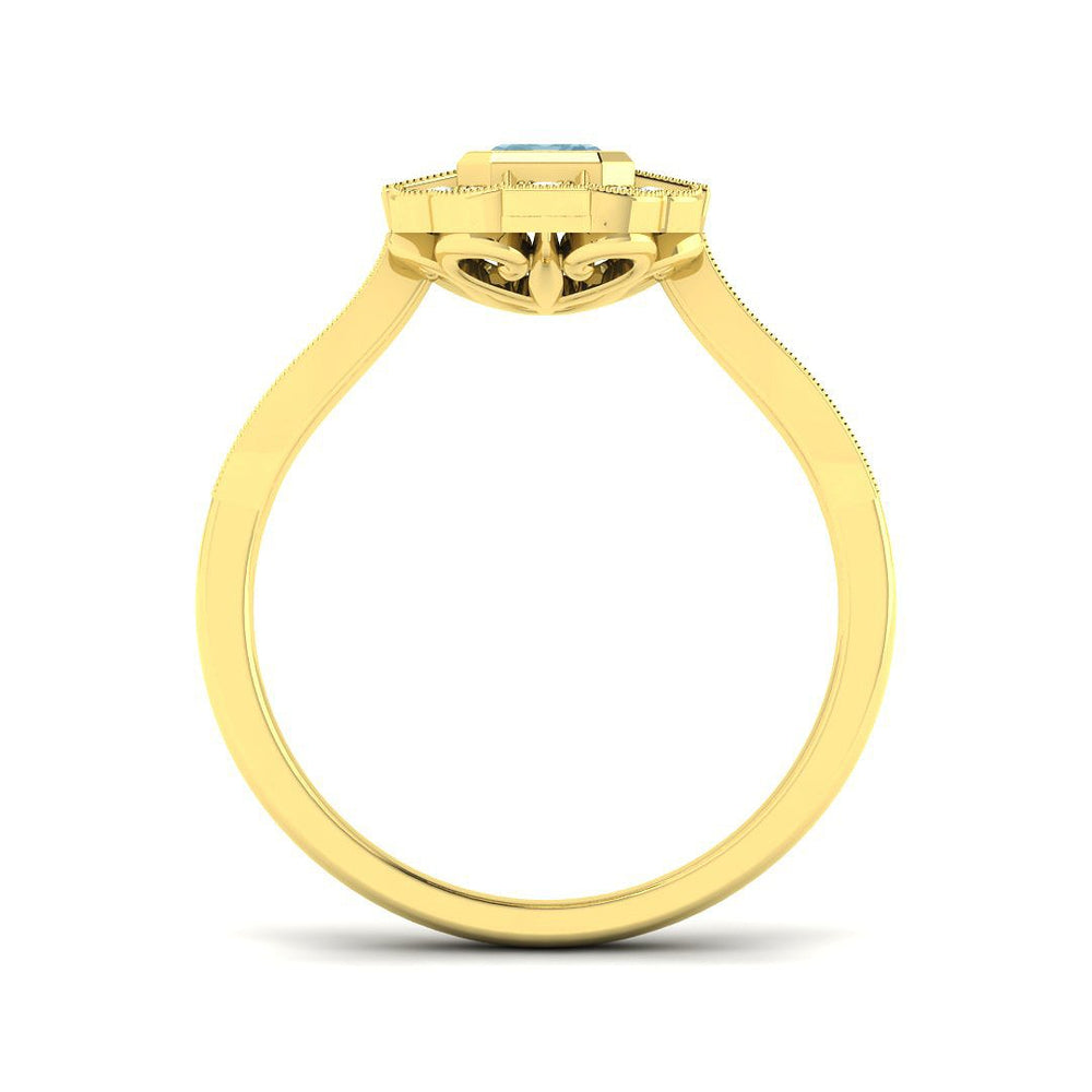 Rose Gold Emerald Cut Aquamarine Ring with Vintage Diamond Details