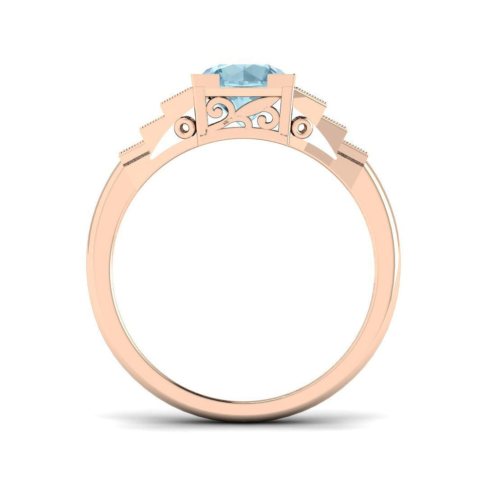 Side Profile Round Cut Aquamarine Ring with Diamond Accents