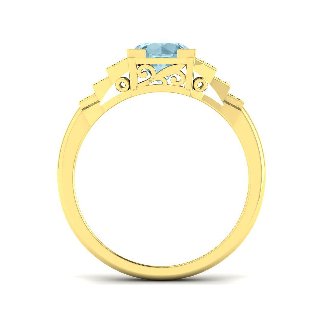 Rose Gold Round Cut Aquamarine Ring with Diamond Side Accents