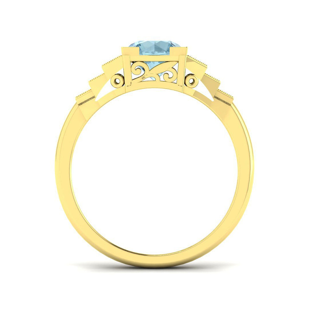 Rose Gold Round Cut Aquamarine Ring with Diamond Side Accents