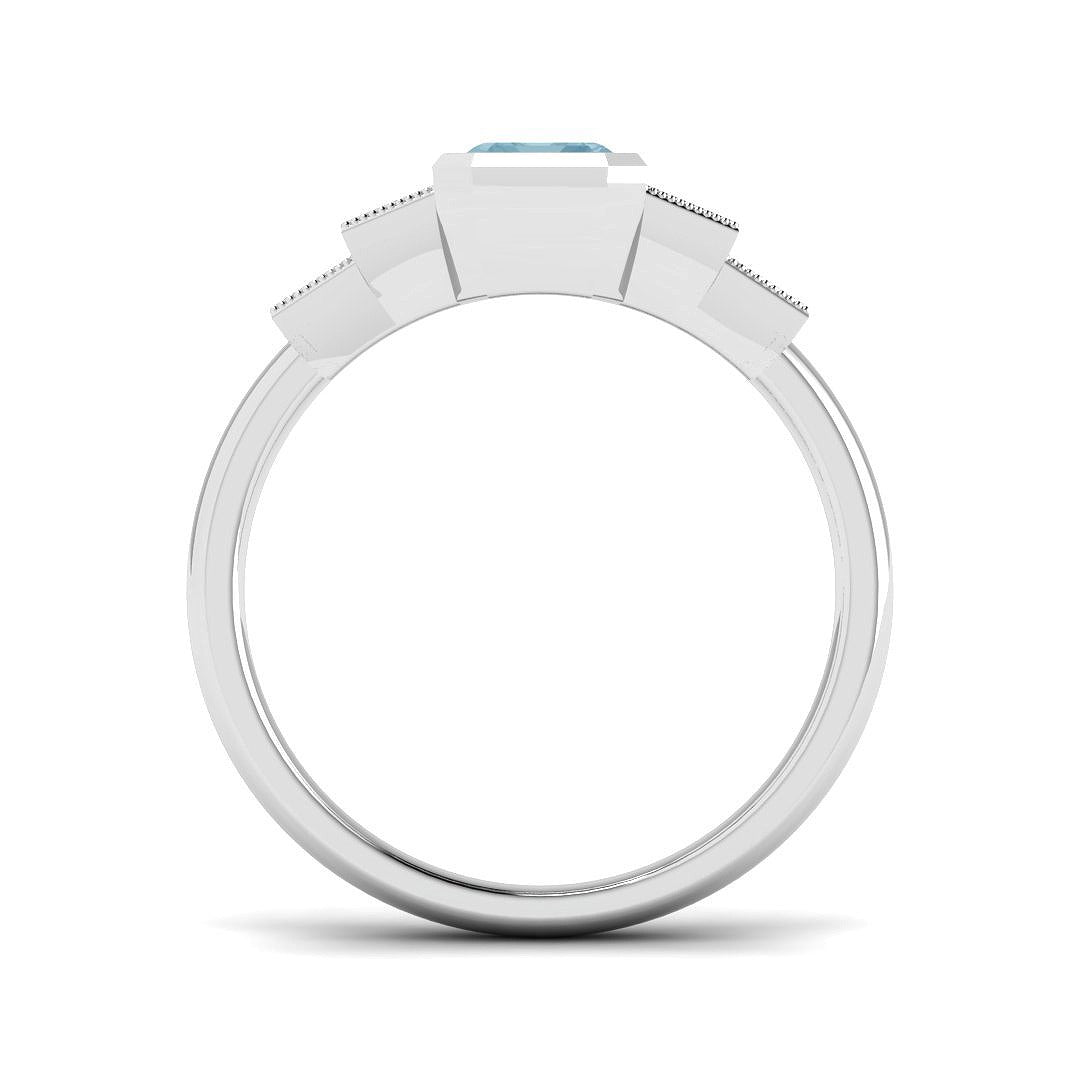 Side profile of Emerald Cut Aquamarine Ring
