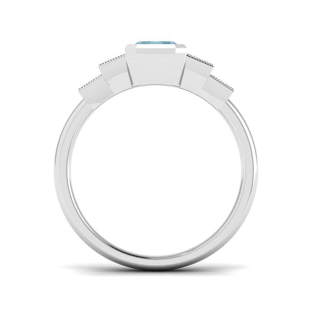 Side profile of Emerald Cut Aquamarine Ring