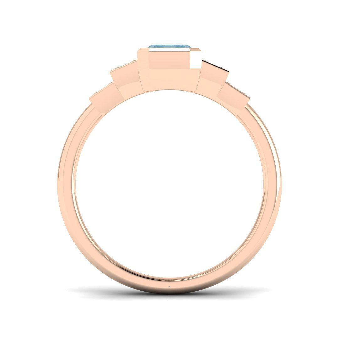 Emerald Cut Aquamarine Ring with Diamond Pave Side Accents in White Gold
