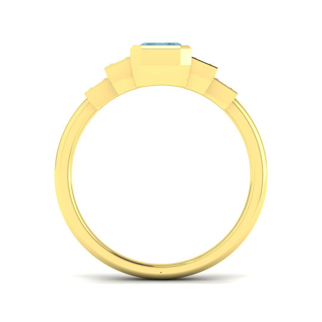 Rose Gold Emerald Cut Aquamarine Ring with Diamond Side Accents