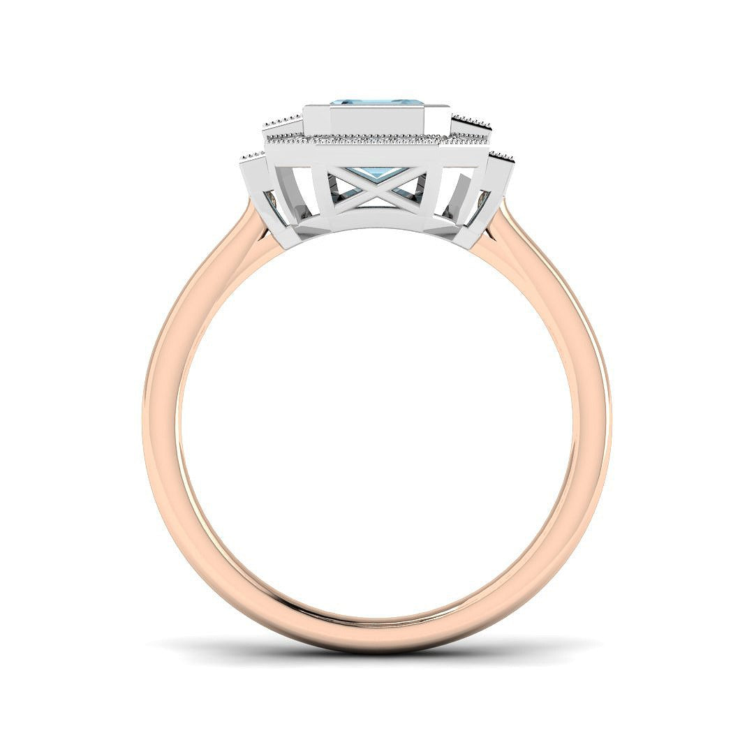 Emerald Cut Aquamarine Ring with Natural Diamonds in White Gold