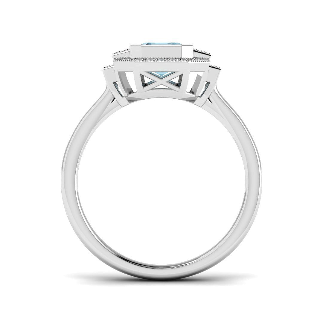 Side profile of Emerald Cut Aquamarine Ring