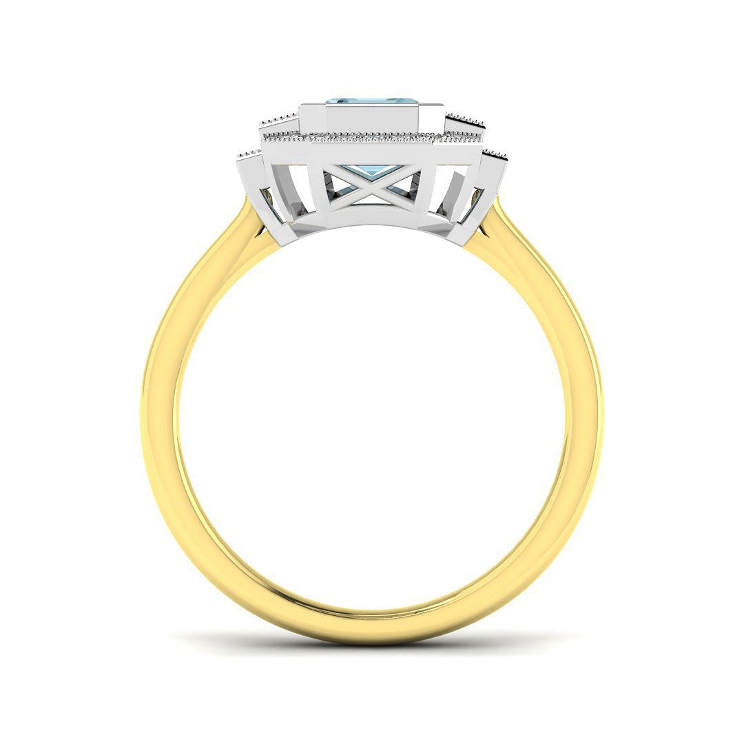 Vintage Emerald Cut Aquamarine Engagement Ring