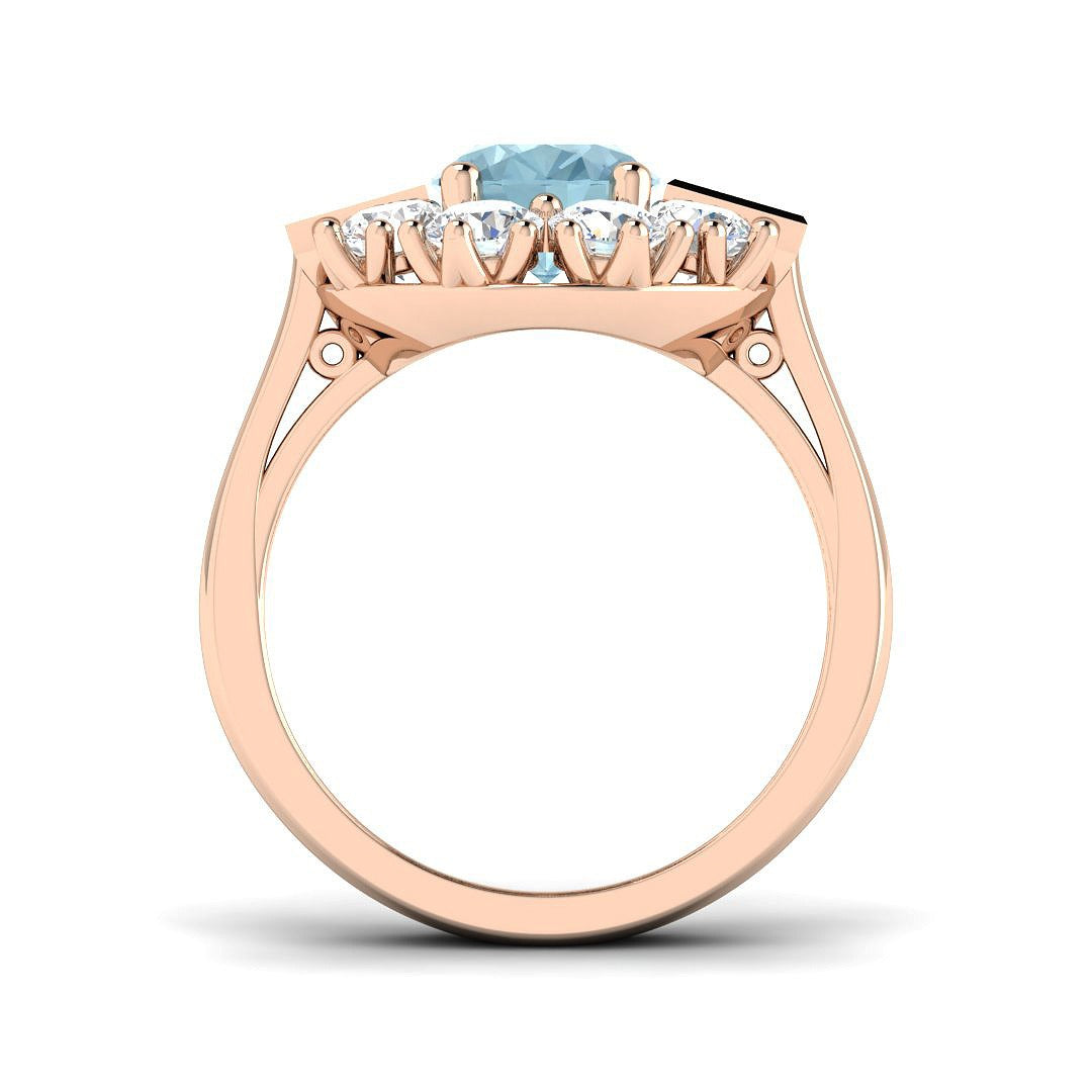 Oval Cut Aquamarine Ring with Natural Diamond Side Accents in White Gold