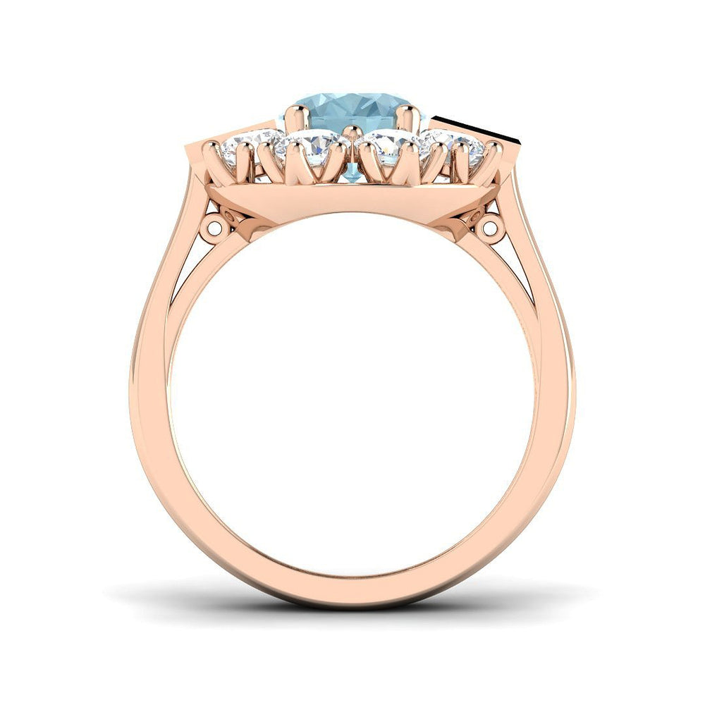 Oval Cut Aquamarine Ring with Natural Diamond Side Accents in White Gold