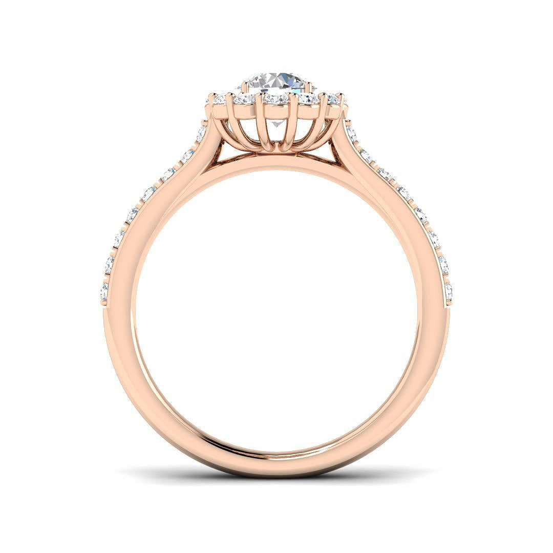 Round Diamond Halo Engagement Ring with Pavé Band | 1.00ct | Hallmarked Gold & Platinum