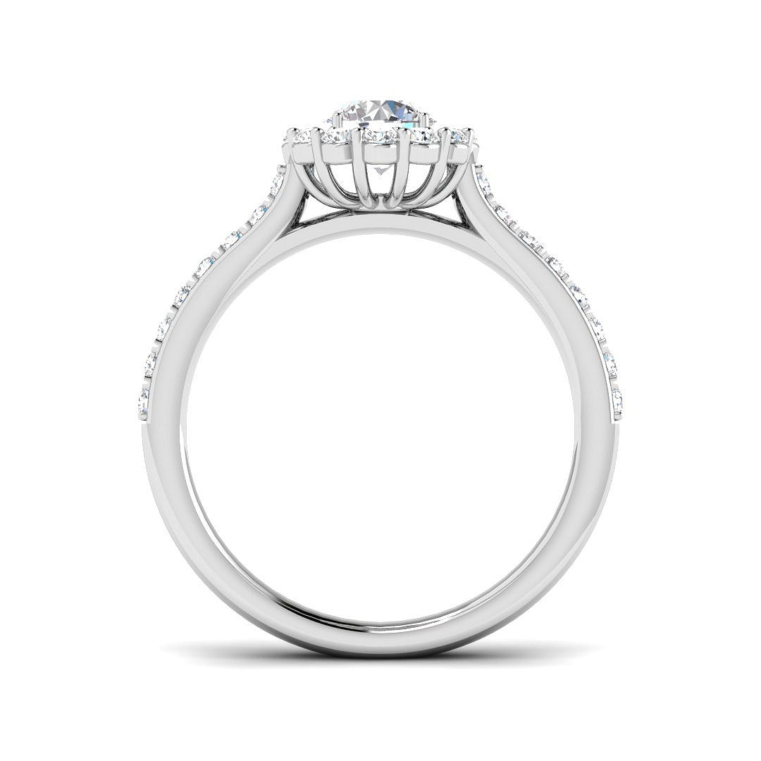 Round Diamond Halo Engagement Ring with Pavé Band | 1.00ct | Hallmarked Gold & Platinum