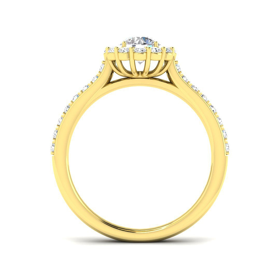 Round Diamond Halo Engagement Ring with Pavé Band | 1.00ct | Hallmarked Gold & Platinum