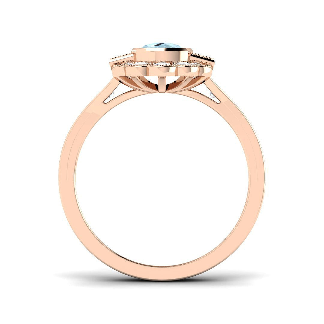 Side profile of Cushion Cut Aquamarine Ring