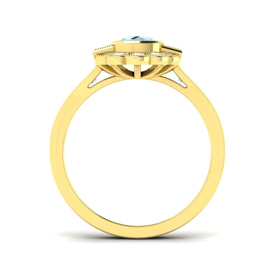 Yellow Gold Cushion Cut Aquamarine Ring with Diamonds