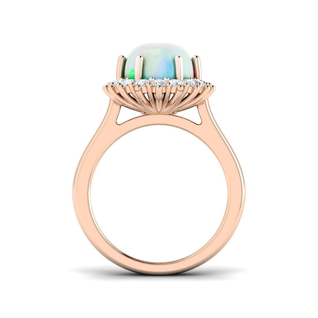 Diamond Ekher Opal Ring | 1.75ct - 2.25ct | Hallmarked Gold & Platinum