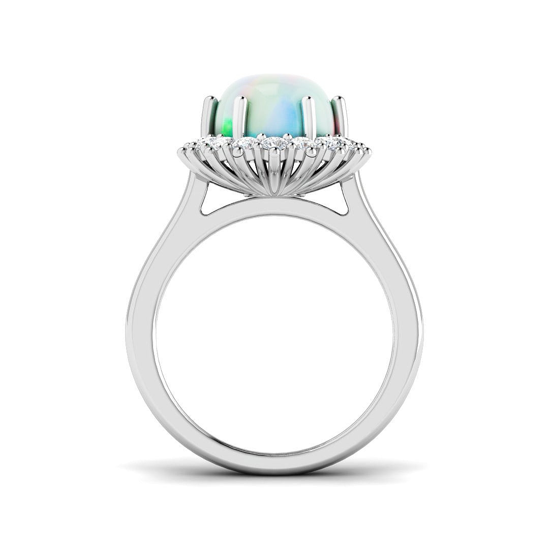 Diamond Ekher Opal Ring | 1.75ct - 2.25ct | Hallmarked Gold & Platinum