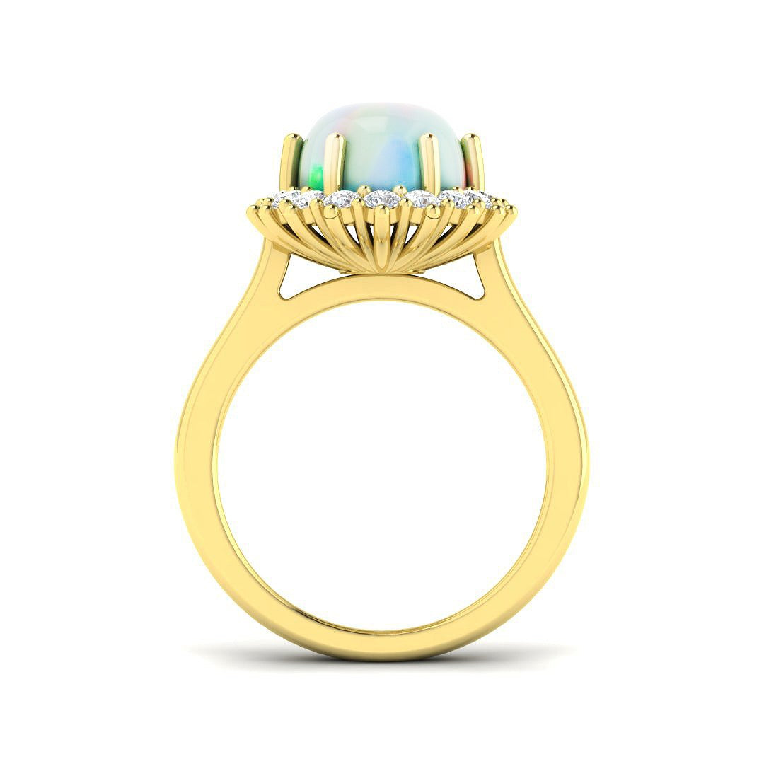 Diamond Ekher Opal Ring | 1.75ct - 2.25ct | Hallmarked Gold & Platinum