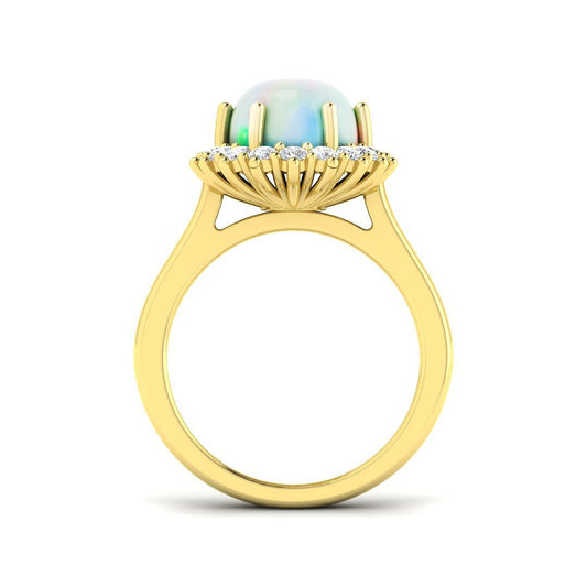 Diamond Ekher Opal Ring | 1.75ct - 2.25ct | Hallmarked Gold & Platinum