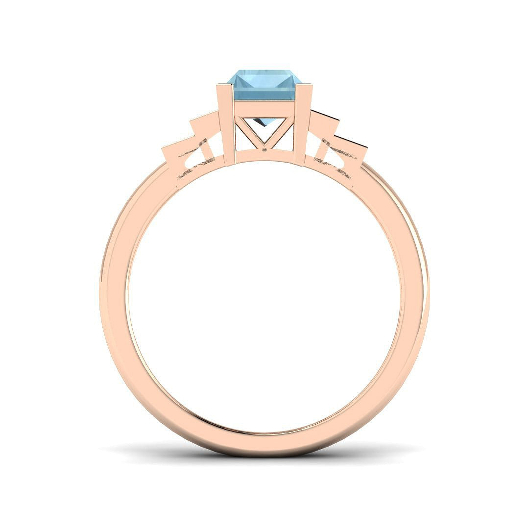 Vintage Inspired Baguette Cut Aquamarine Ring in White Gold