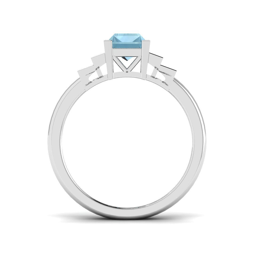 Side profile of Baguette Cut Aquamarine Ring