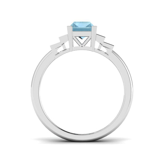 Side profile of Baguette Cut Aquamarine Ring