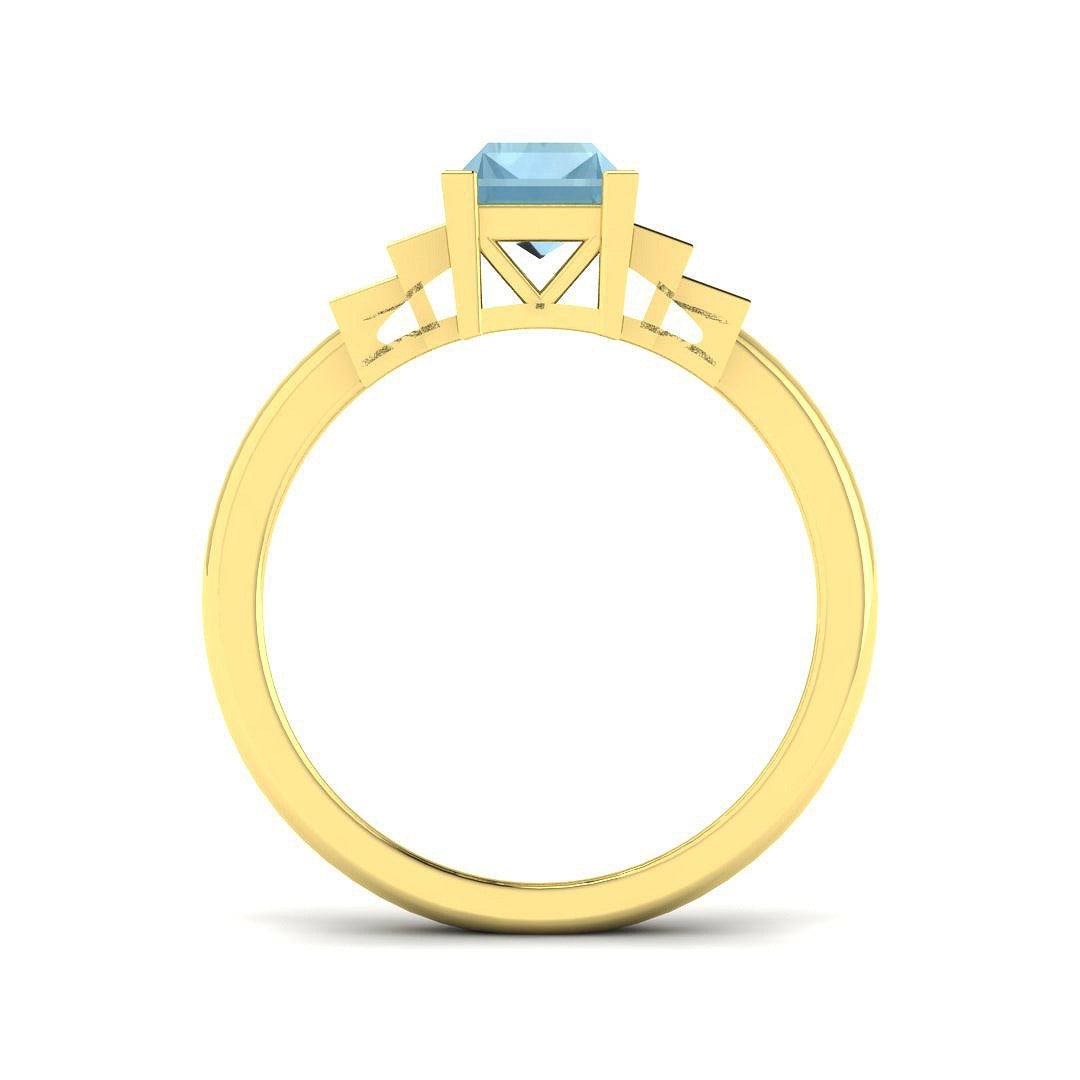 Vintage style Baguette Cut Aquamarine Ring
