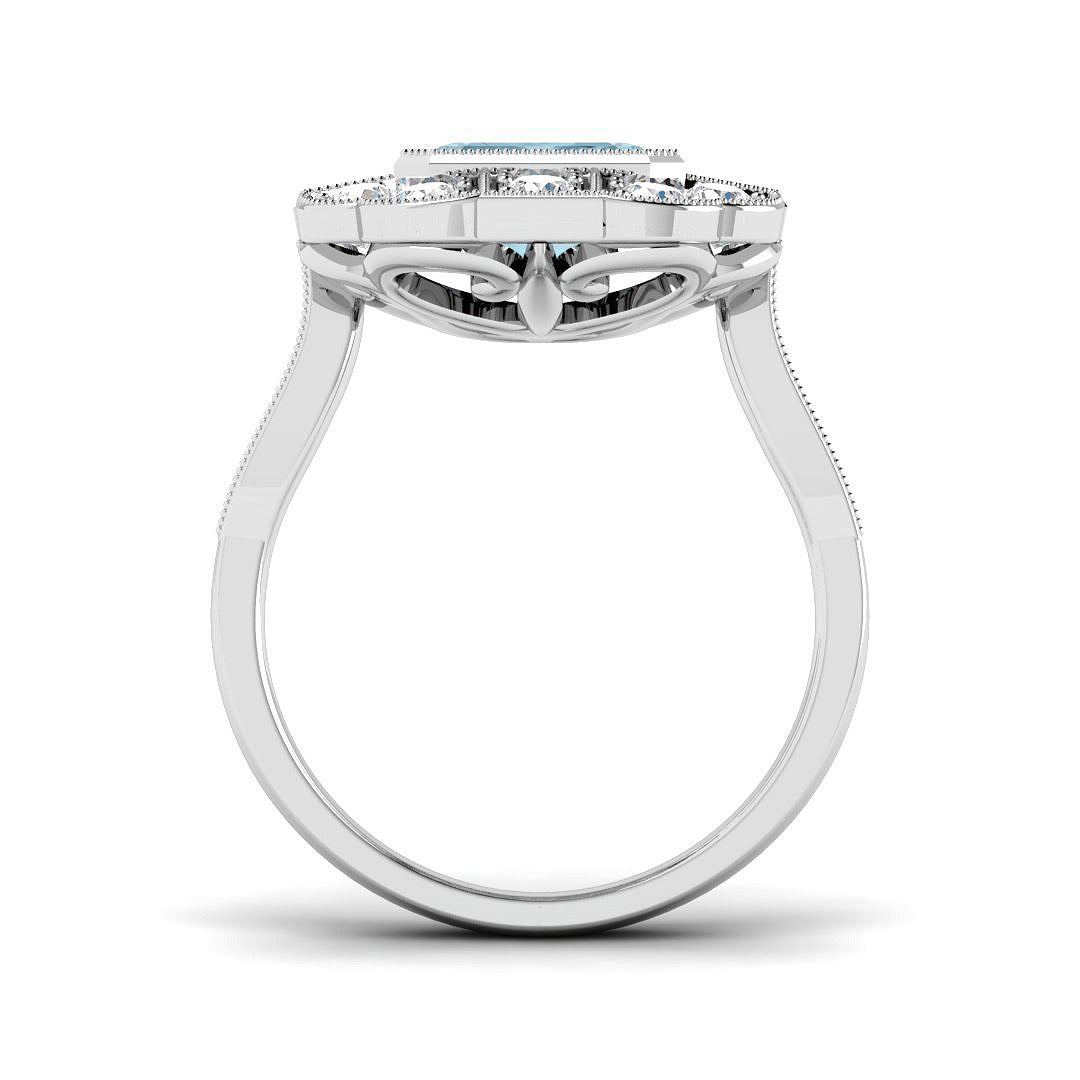 Diamond Beskize Aquamarine Ring | 3.5ct | Hallmarked Gold & Platinum