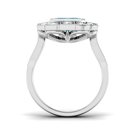 Side profile of Emerald Cut Aquamarine Ring