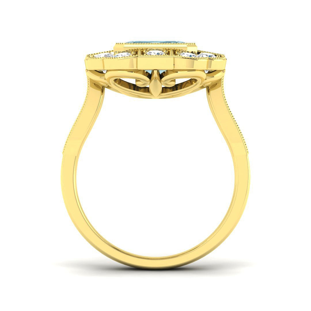 Diamond Beskize Aquamarine Ring | 3.5ct | Hallmarked Gold & Platinum