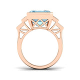 Emerald Cut Aquamarine Gemstone with Milgrain Baguette Diamonds
