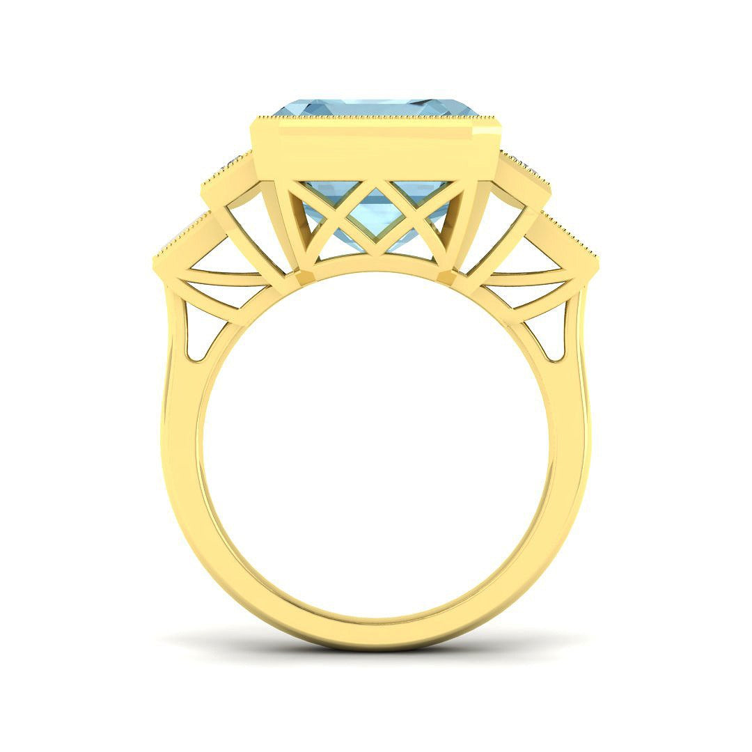 Vintage Aquamarine Ring with Milgrain Baguette Diamonds
