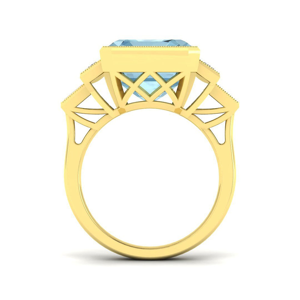 Vintage Aquamarine Ring with Milgrain Baguette Diamonds