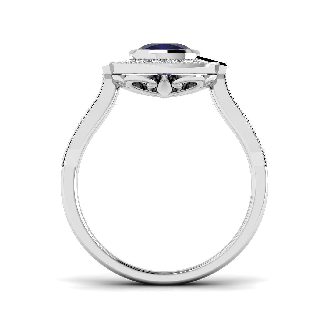 Diamond Oxkhott Blue Sapphire Ring | 1.75ct - 2.5ct