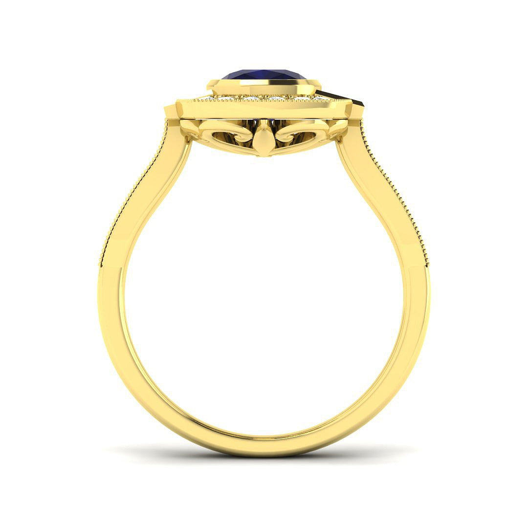 Diamond Oxkhott Blue Sapphire Ring | 1.75ct - 2.5ct