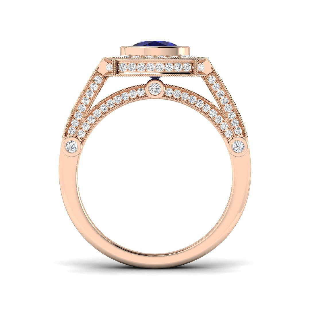 Diamond Effibgham Blue Sapphire Ring | 2.5ct