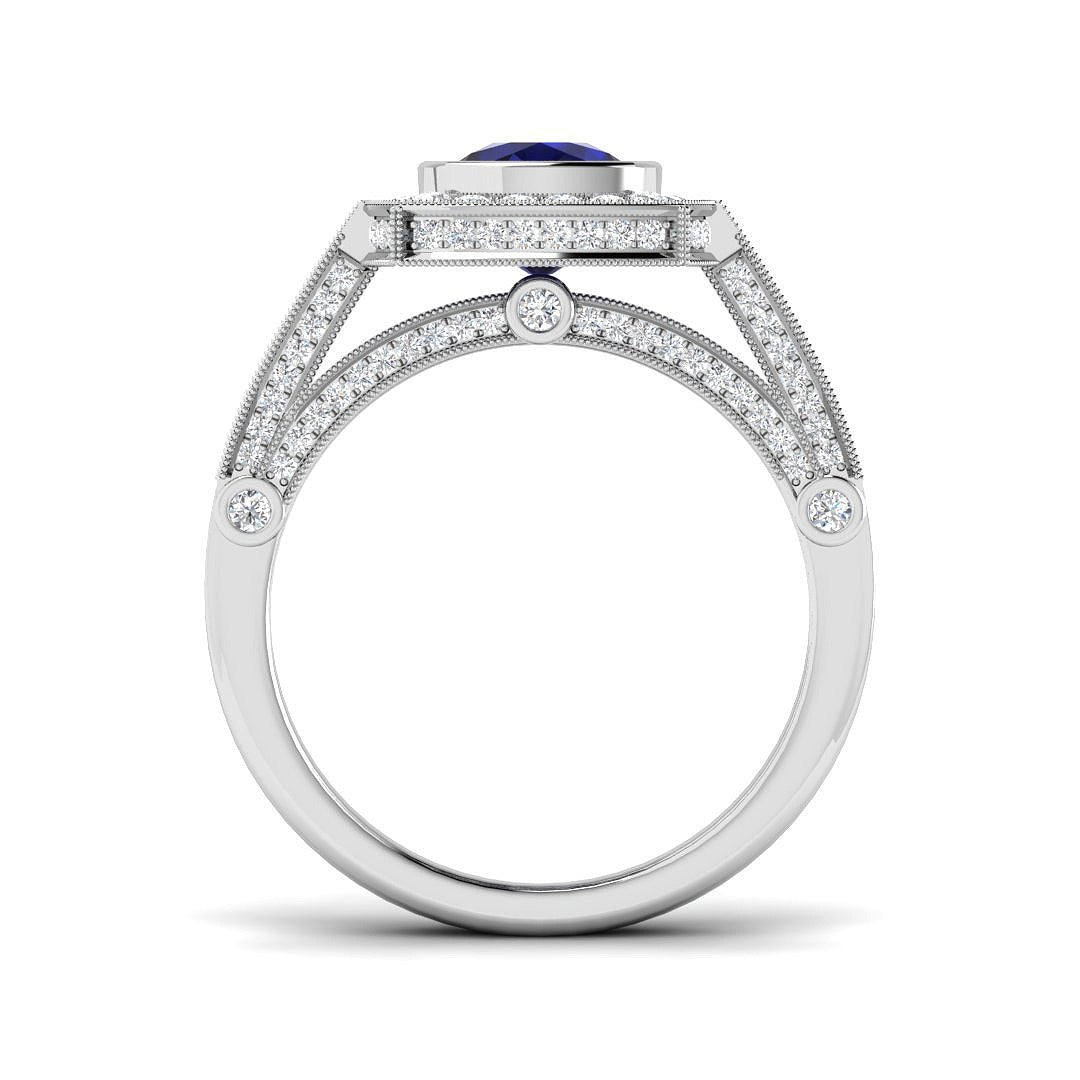 Diamond Effibgham Blue Sapphire Ring | 2.5ct