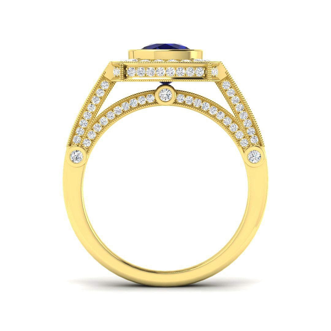Diamond Effibgham Blue Sapphire Ring | 2.5ct