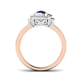 Vintage Bezel Oval Blue Sapphire Halo Diamond Engagement Ring - UK Made