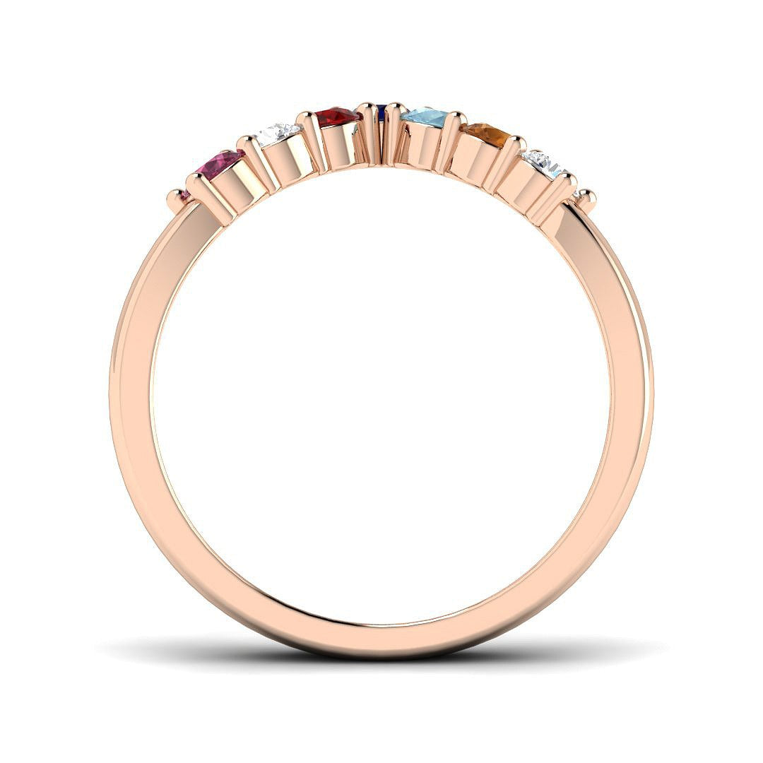 Curved Wishbone Gemstone Ring with Diamond Side View