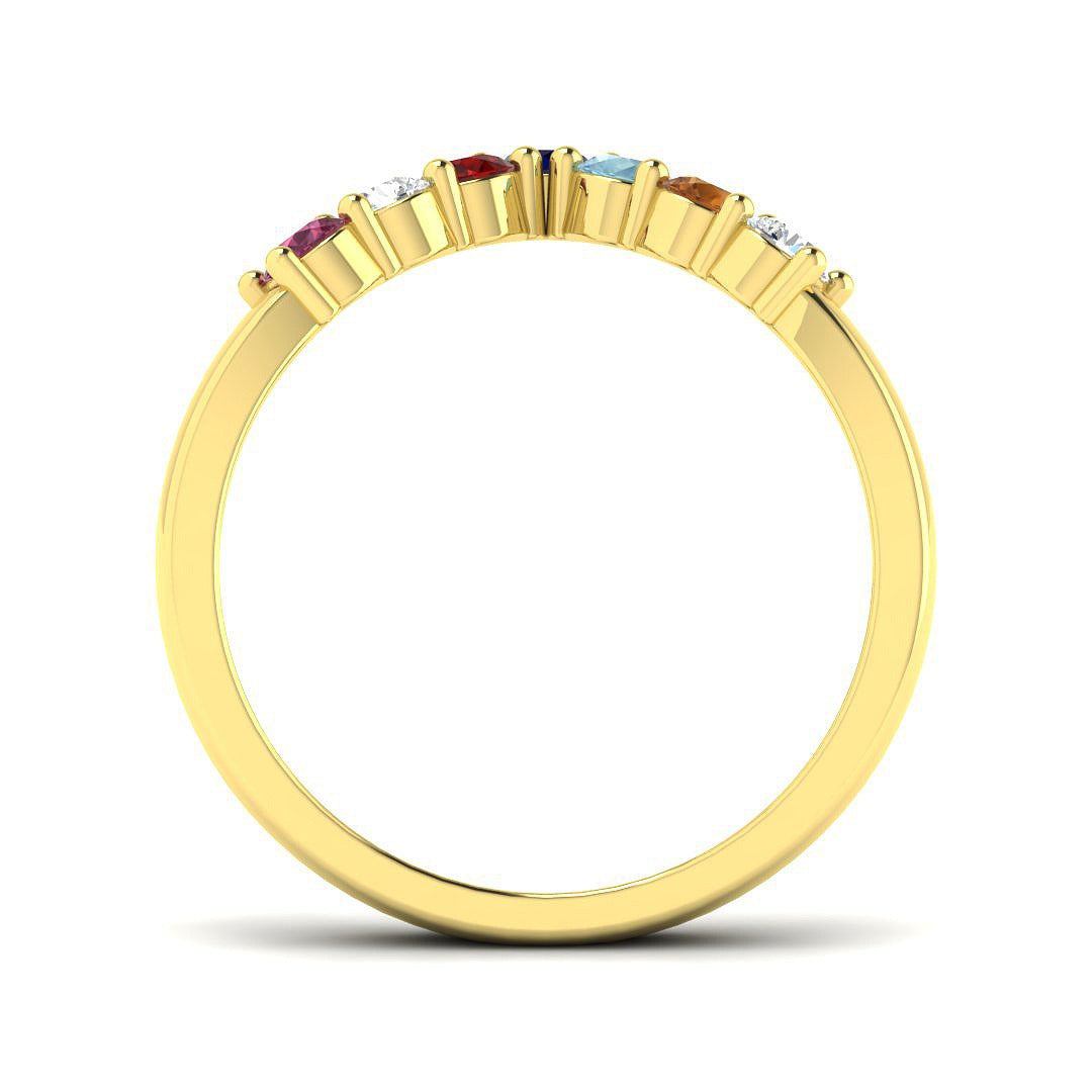 Colourful Wishbone Gemstone Ring with Diamond Wedding Band