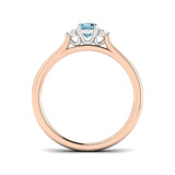 Princess Cut Aquamarine Ring with Side Lab Diamonds Trilogy Ring