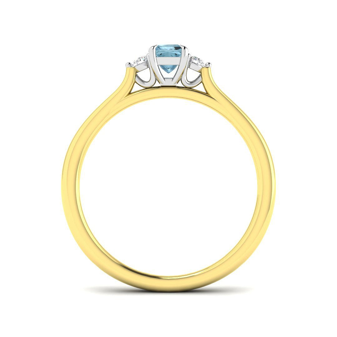 Princess Cut Aquamarine Engagement Trilogy Ring