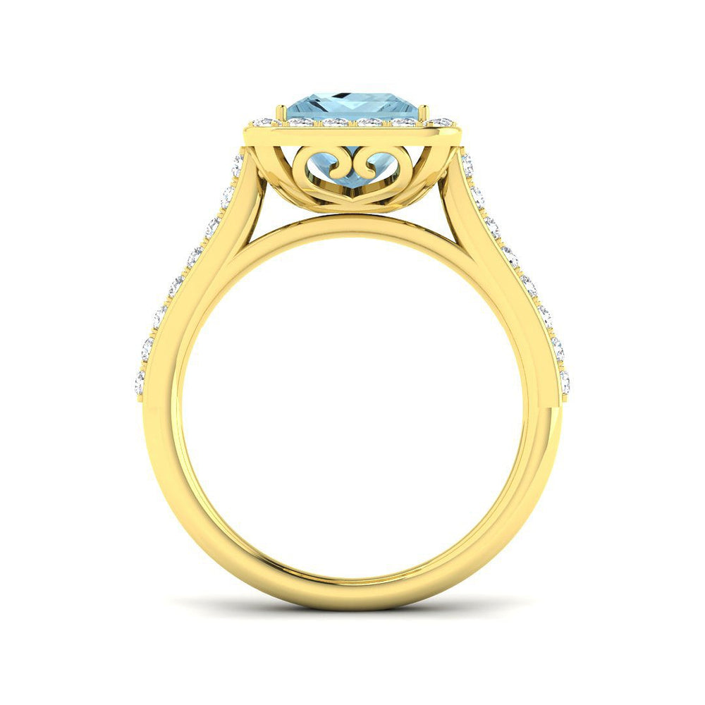 Aquamarine Engagement Ring with Round Pave Diamonds in Gold