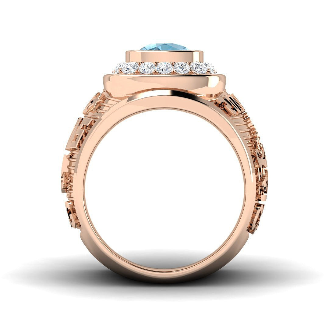 Side View Cushion Cut Blue Topaz Ring with Pave Diamonds