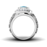 Side View Cushion Cut Blue Topaz Ring with Pave Diamonds