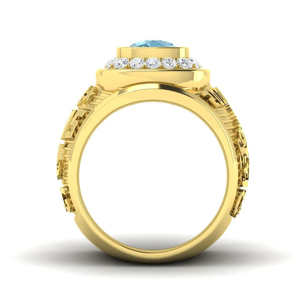 Cushion Cut Blue Topaz Ring with Pave Diamonds in Rose Gold