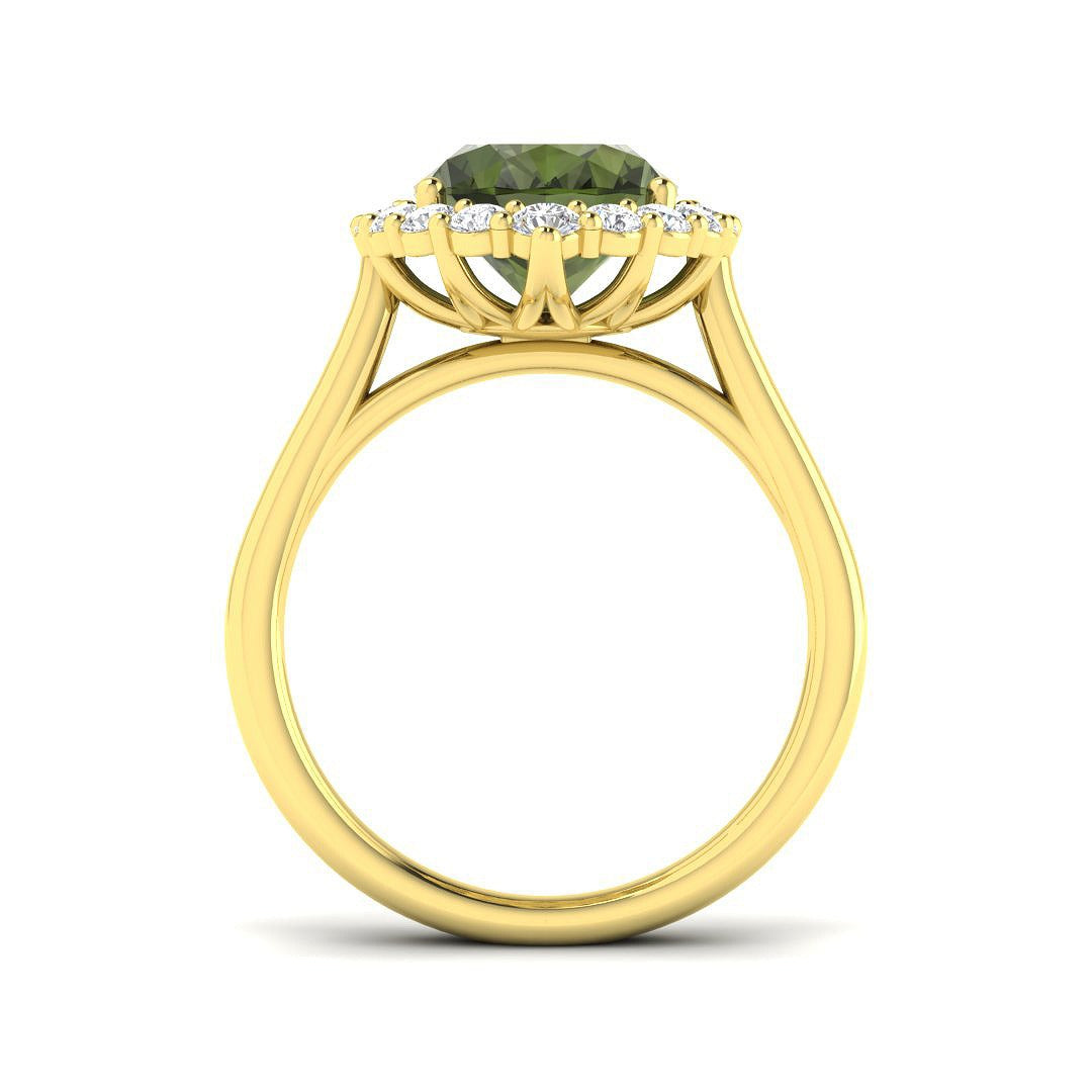Oval Green Tourmaline Ring with Round Halo Diamonds | Lab & Natural
