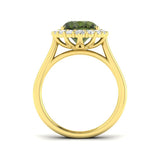 Oval Green Tourmaline Ring with Round Halo Diamonds | Lab & Natural