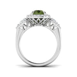 Green Tourmaline Ring with Diamond Halo | UK Hallmarked